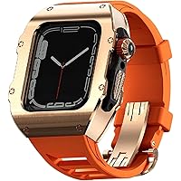 Rm Style Stainless Steel Watch Case Fluorine Rubber Strap，For Apple Watch Ultra 49mm，Titanium Shockproof Bezels Exercise Band，For Iwatch 8 49mm Women and Men Watch Band