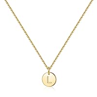TINGN Disc Initial Necklaces for Girls Women, 14K Gold Plated Round Disc Double Sided Engraved Hammered Initial Necklace Personalized Letter Pendant Initial Necklaces for Girls Women Jewelry Gifts
