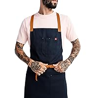 hedley & bennett Crossback Apron - Professional Chef Apron with Pockets and Cross Back Straps for Cooking & Grilling - Chef Aprons for Men & Women - 8oz 100% Cotton Twill Fabric - Midnight Blue