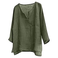 Linen Shirts for Men,Long Sleeve 2024 Trendy Plus Size T-Shirt Solid Fashion Casual Button Top Blouse Outdoor Shirt Lightweight Tees Army Green XXL