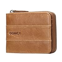 GOIACII Wallets for Men Genuine Leather Wallet RFID Zip Around Bifold Credit Card Holder