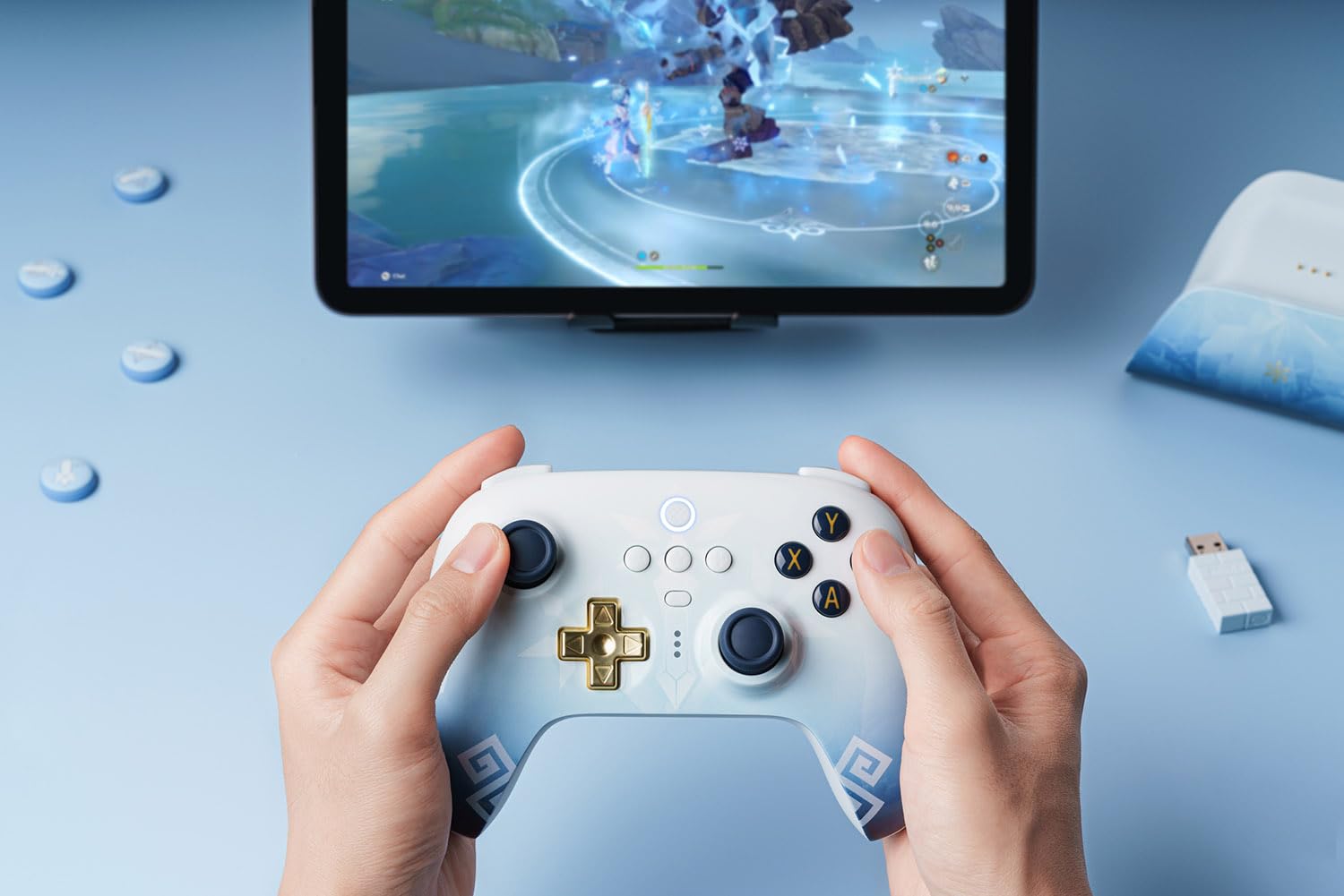 8Bitdo Ultimate 2.4G Wireless Controller for PC, Android, Steam Deck, and Apple - Chongyun Edition (Officially Licensed by Genshin Impact)