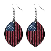 U.S. Flag Distressed Printed Earrings Wooden Boho Vintage Pendant Dangle Apricot Shaped Earrings for Women