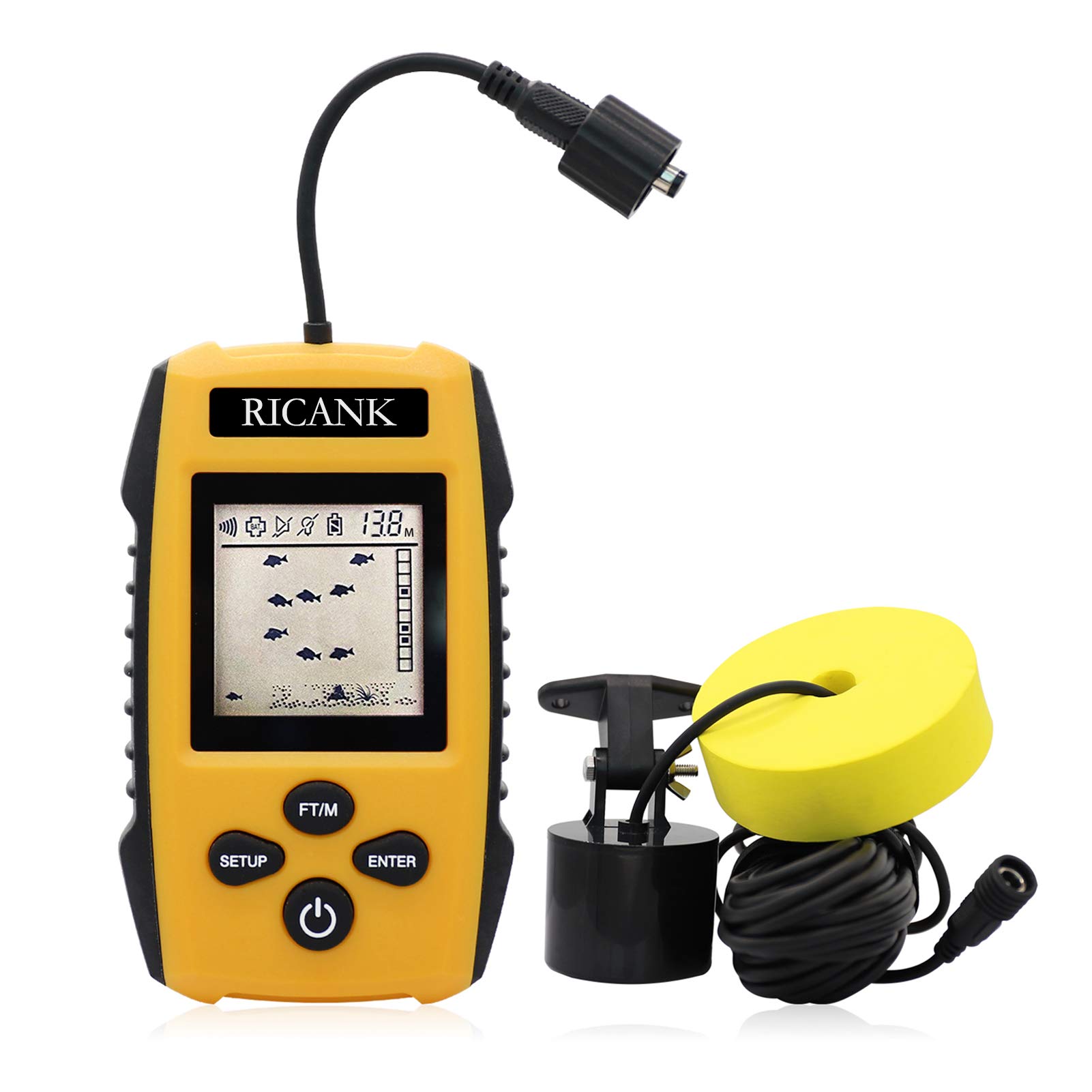 RICANK Portable Fish Finder Handheld Fish Depth Finder w Sonar Sensor  Transducer