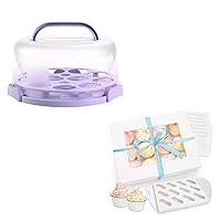 Ohuhu Cake Holder, BPA-Free Cake Carrier with Lid and Handle Cake Transport Cupcake Containers, Upgraded Thicken 6 Pack 12 Count Cupcake Boxes