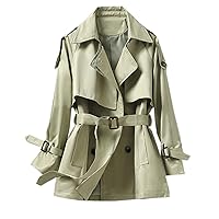 Betusline Women's Double Breasted Short Trench Coat with Belt