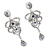 Natural Amethyst Chandelier Earring For Women Sterling Silver Fashion Drop Jewelry Handcrafted Birthstone