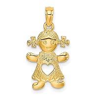 11.3mm 10k Gold Playful Girl With Cut Out Love Heart Charm Pendant Necklace Jewelry Gifts for Women