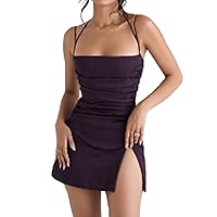 NUFIWI Sexy Square Neck Bodycon Mini Dress Sleeveless Slim Fit Backless Short Dresses Fashion Going Out Summer Wear
