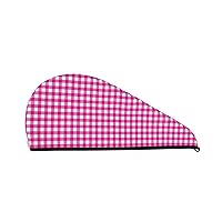 Microfiber Hair Towel Wrap for Women Girls, Pink Plaid Dry Hair Cap, Super Absorbent Soft Quick Dry Hair Turban for All Hair Style Anti Frizz Large Hair Drying Towel with Button