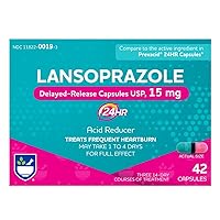 Lansoprazole 15mg - 42 Capsules, Acid Reducer Delayed Release Capsules USP, Heartburn Relief and Acid Reflux, Up to 24 Hours of Relief