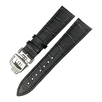 20mm 21mm Cowhide Watchband Fit for Jaeger-LeCoultre Master Watch Strap Soft Black Brown Blue Leather Bracelets Folding Buckle (Color : Black, Size : 20mm)