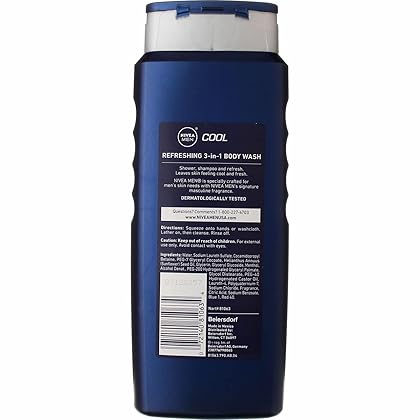 Nivea Mens Body Wash Cool - 16.9 Oz (Value Pack of 2)