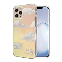 iPhone 12 case, iPhone 12 Pro case, Cute Blue Sky White Cloud Design Hard Back Soft Bumper Slim Women Girls Holographic Rainbow Reflective Gradient Protective Cover (Cloud 12/12Pro)