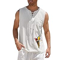 Loose Fit Cotton Linen Bohemian Tank Tops for Mens Summer Beach Fuunny Sleeveless Lace Up Hippie Cutt Off Tshirts