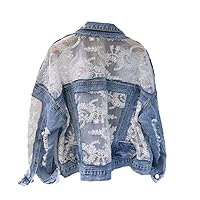 Summer Streetwear Embroidery Lace Patchwork Sexy Denim Jacket Women Frayed Tassel Loose Korea Blue Jean Coat