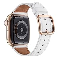 MNBVCXZ Compatible with Apple Watch Band 38mm 40mm 41mm 42mm 44mm 45mm 49mm Women Men Girls Boys Genuine Leather Replacement Strap for iWatch Series 9 8 7 6 5 4 3 2 1 Ultra SE (White/Gold)