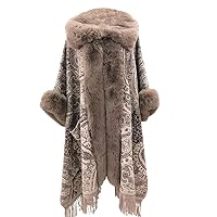 Winter Cloak Warm Women Plus Size Tassel Overcoat Faux Big Collar Printed With Sleeves