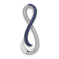 14k Gold W Polished Diamond Blue Diamond Chain Slide Pendant Necklace Jewelry for Women