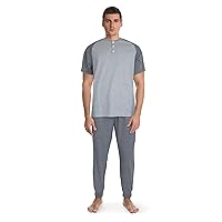 Fruit of the Loom Men's 2-Piece Jersey Knit Pajama Set, Grey, 4X-Large