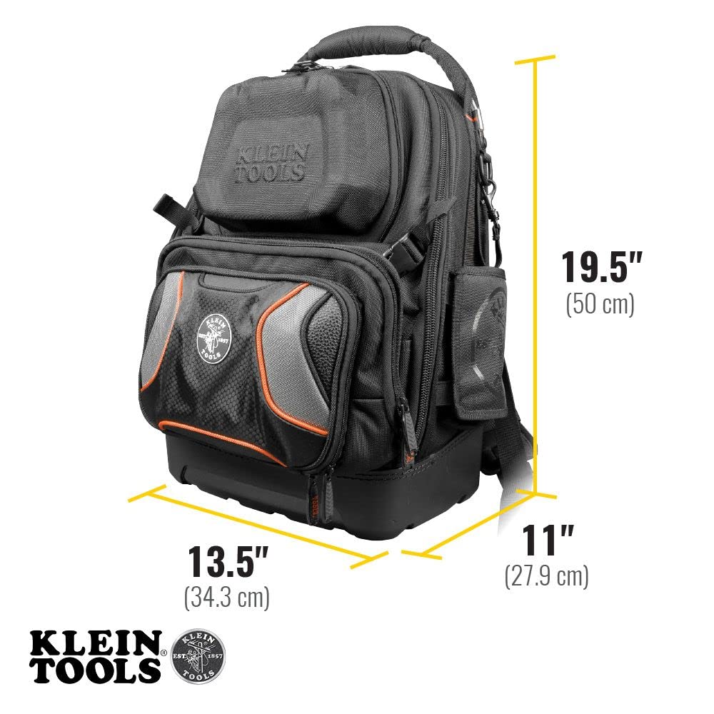 Klein Tools 55485 Tool Bag Backpack, Durable Electrician Backpack with 48 Pockets for Hand Tools, Waterproof Bottom, Removable Tool Carrier