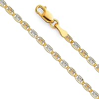 The World Jewelry Center 14k REAL Tri Color Gold Solid 2mm Star/Edge Diamond Cut Chain Necklace with Lobster Claw Clasp