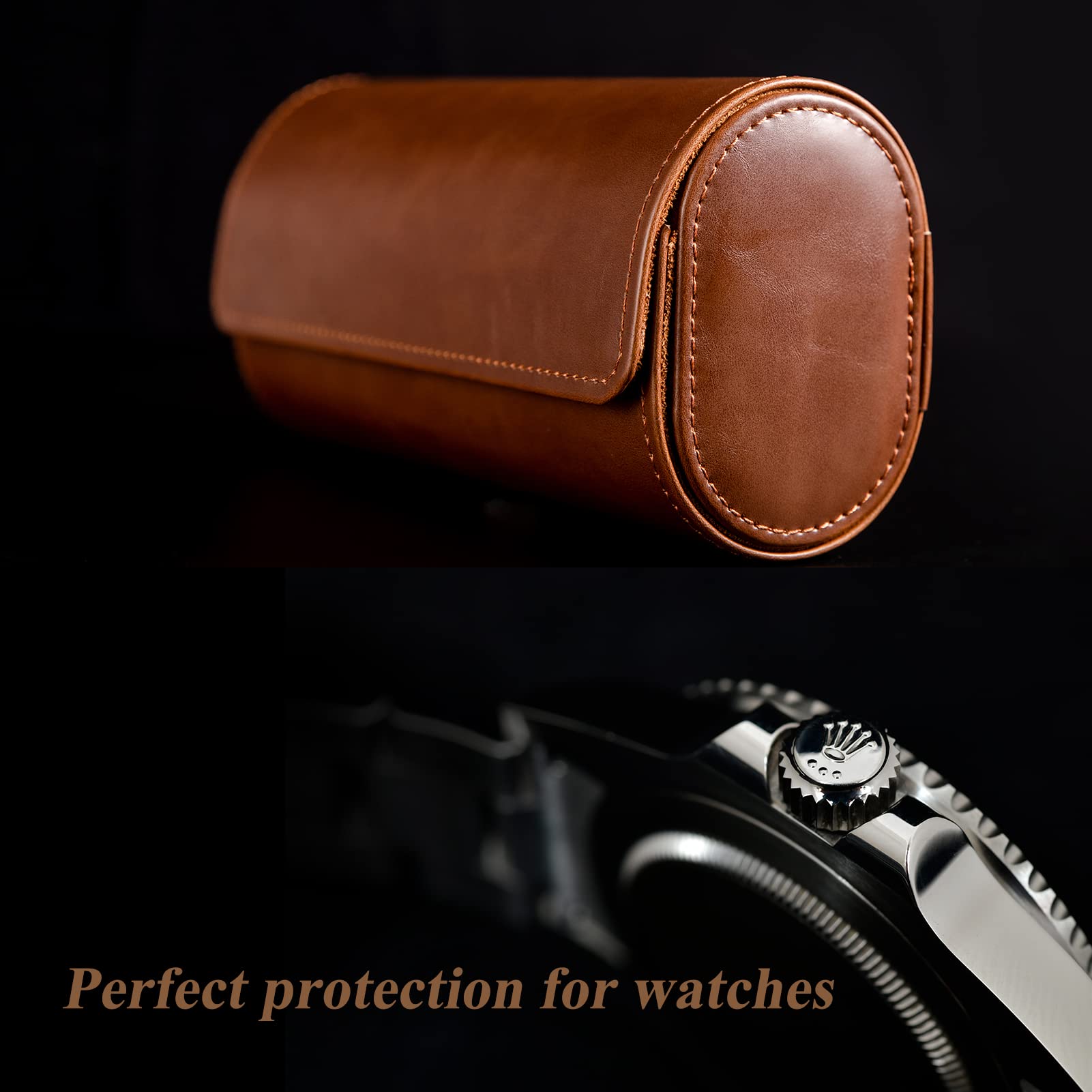 Mr.Okay 2 Watch Travel Case -Premium Leather Watch Case With Perfect Texture.(Watch Carrying Case Or Organizer For Storage And Display). Mens Watch Case for Travel Handcrafted by Craftsmen.