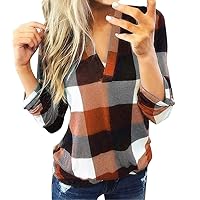 DASAYO Women's Plus Size Shirts Button Down Blouses Chest Pocketed Plaid Shirt Fashion 2022 Fall Clothes Long Sleeve Tops