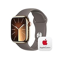 Apple Watch Series 9 [GPS + Cellular 41mm] Smartwatch with Gold Stainless Steel Case with Clay Sport Band S/M with AppleCare+ (2 Years)