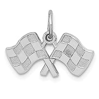 Saris and Things 14k White Gold 3D Polished Checkered Flags Charm Pendant