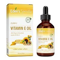 100% Plant Extract Vitamin E Oil 35,000 IU + Organic Rosehip & Jojoba Blend - Fast Absorbing Skin Protection for Face & Body. Pure Ingredients - Ideal for Sensitive Skin - Use Daily
