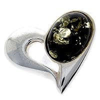 Genuine Baltic Amber & 925 Sterling Silver Heart Brooch - GL816