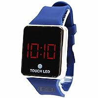 Accutime Skechers Navy Blue Digital Touch Quartz Watch with Red Digital Display, Silver-Tone Bezel, and Blue Silicone Strap for Unisex Kids Watch (Model: SKE4023AZ)