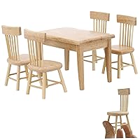 Dollhouse Table 1:12 Scale, 1pc Doll Table ＆ 4PCS Miniature Chair, DIY Wooden Simulated Miniature Table for Dollhouse Kitchen Dollhouse Accessories