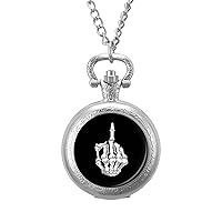Skull Middle Finger Quartz Pocket Watch With Chains Retro Necklace For Birthday Valentine's Day Wedding Gift