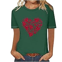 Heart Print T-Shirt Women Valentine's Day Graphic Tops Casual Round Neck Tee Loose Cozy Shirts for Mother's Day