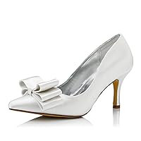 JIAJIA KA3112Q Women's Bridal Shoes Closed Toe Mid Heel Dyeable Satin Pumps Knot Wedding Shoes