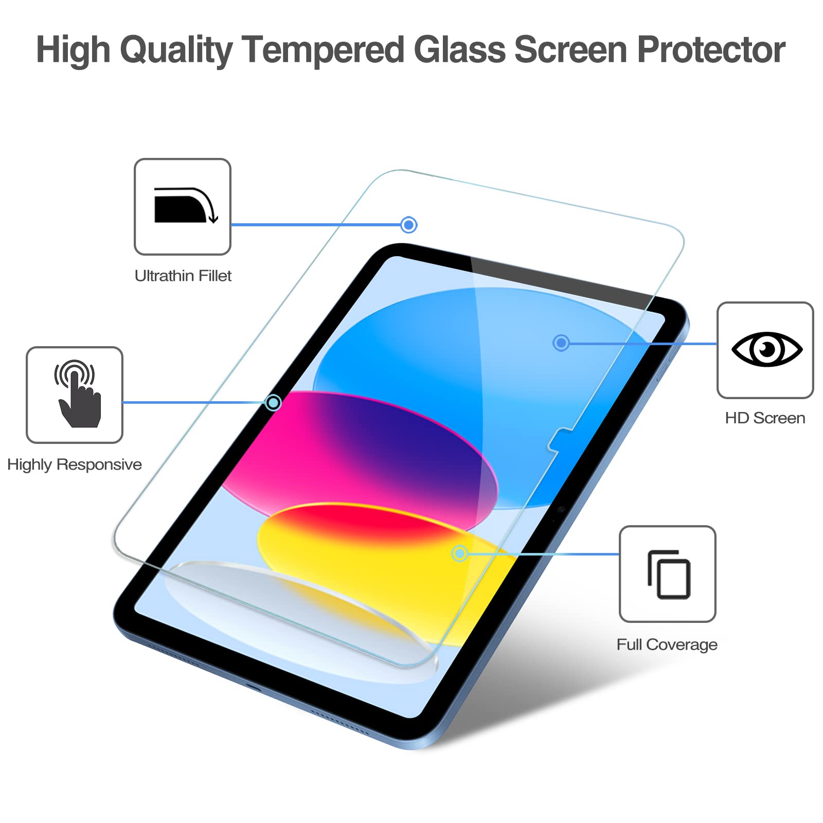 ProCase 1 Piece Screen Protector for iPad 10th Generation 10.9 Inch 2022, 9H Tempered Glass for iPad 10th Screen Protector Film Protective Glass Screen Protector - Clear