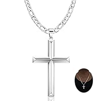 925 Sterling Silver Cross Necklace for Men Women with 4.5MM Stainless Steel Strong Durable Figaro Chain 18K White Gold Plated Crucifix Pendant Necklace Jewelry 16-28 Inches