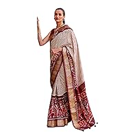 Indian Traditional Pure Silk Designer Patola Leheriya Striped Saree Blouse Woman Sari 3171