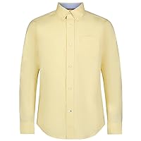 Tommy Hilfiger Boys' Oxford Long Sleeve Dress Shirt, Collared Button-Down with Chest Pocket, Regular Fit, Lemon Meringue