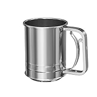 JASSY Stainless Steel Flour Sifter for Baking,3 Cups Hand Crank Flour Sifter,Double Layers Sifter Powder Sugar Shaker with Hand Press Design,Flour Strainer