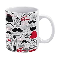 Vintage Mustache Pattern Funny Coffee Mug with Handle Ceramic Diner Drink Cup for Coco Milk Tea Or Water Personalized Gift 11OZ