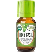 Healing Solutions Oils - 0.33 oz Holy Basil Essential Oil Organic, Pure, Undiluted Holy Basil Oil for Hair Diffuser Skin - 10ml