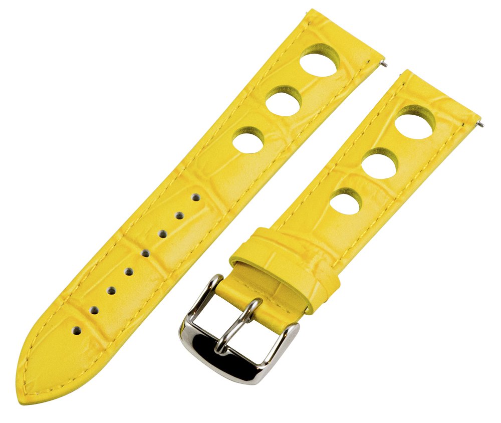 Clockwork Synergy, LLC 22mm Rally 3-hole Croco Yellow Leather Interchangeable Replacement Watch Band Strap