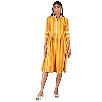 Women's Ikat Yellow Cotton Dress