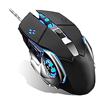 Black Ergonomic Wired Gaming Mouse Computer Mice with Programmable Buttons and 6 Levels Adjustable DPI up to 3200, USB Wired Gaming Mice with RGB Backlight Modes for PC, Laptop, MacBook (Black)