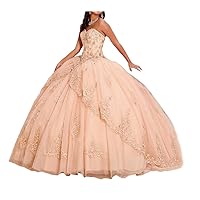 Women's Sweetheart Lace Appliques Quinceanera Prom Dresses Beaded Sweet 15 Dresses