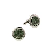 1928 Jewelry Unisex Silver Tone Round Green Cuff Links