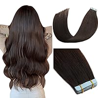 Amella Hair Tape in Hair Extensions Human Hair 100% Remy Human Hair 20pcs 40g/pack Straight Seamless Skin Weft Glue in Hair Extensions (20 Inch #2 Darkest Brown)